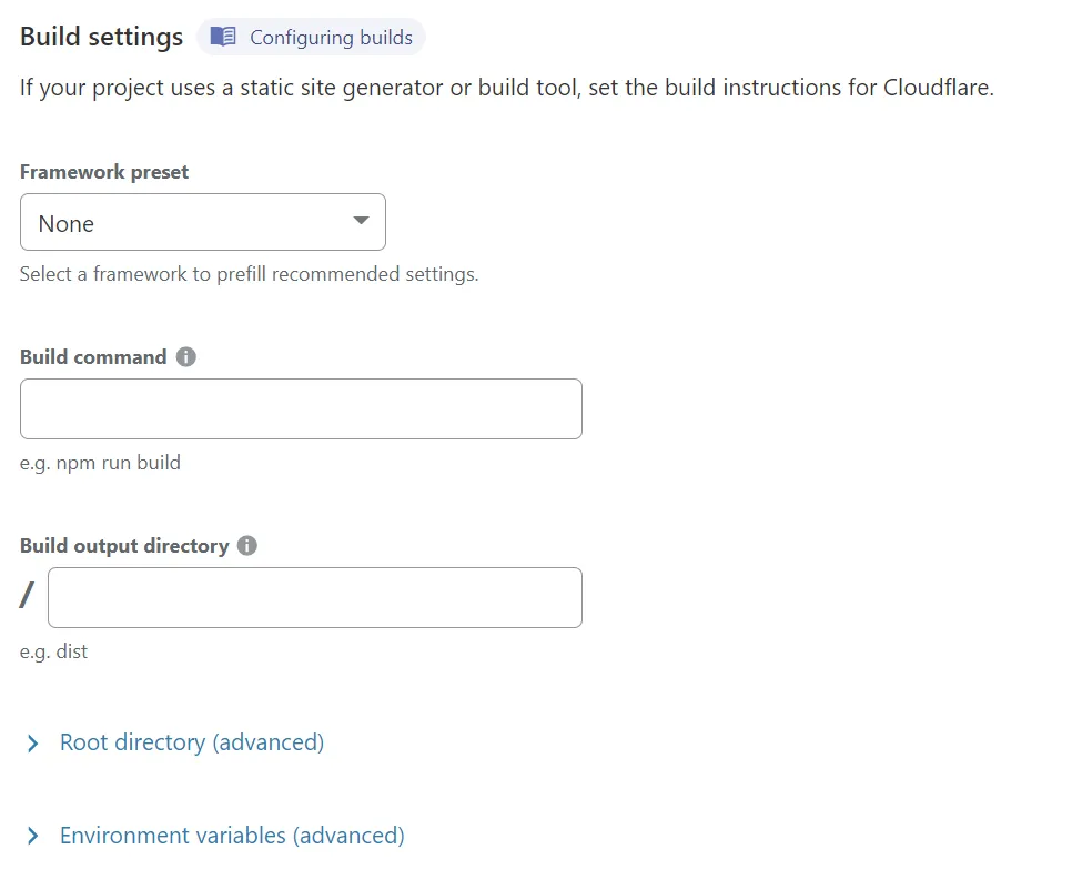 Build setting fields that need to be filled in