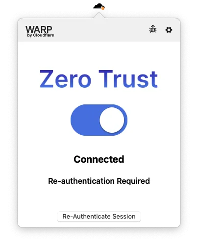 WARP client prompts user to re-authenticate session.